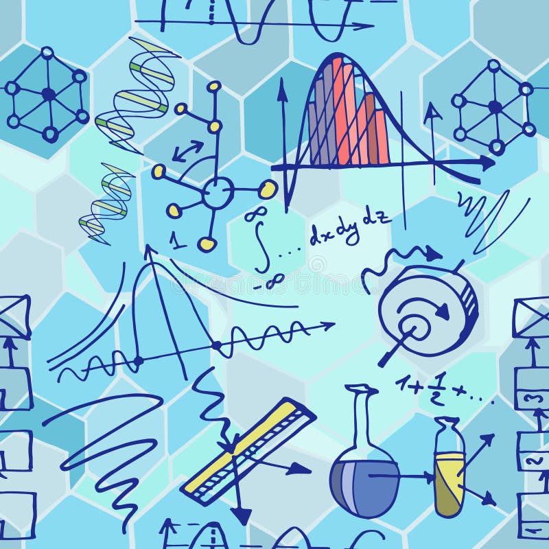 Nanoscience and physics seamless pattern with sketch elements. stock illustration