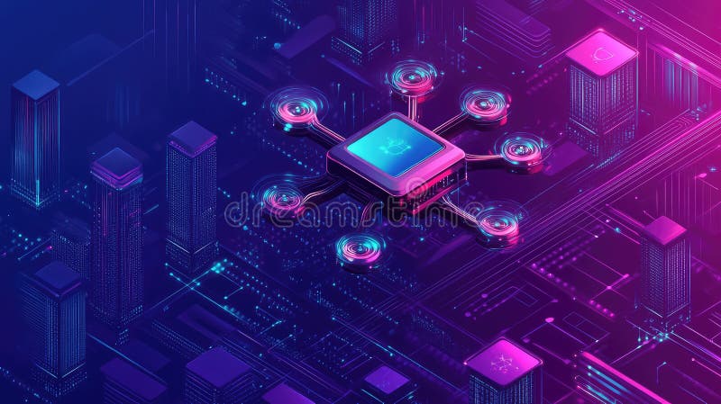 Nanotechnology flying biochip vector illustration