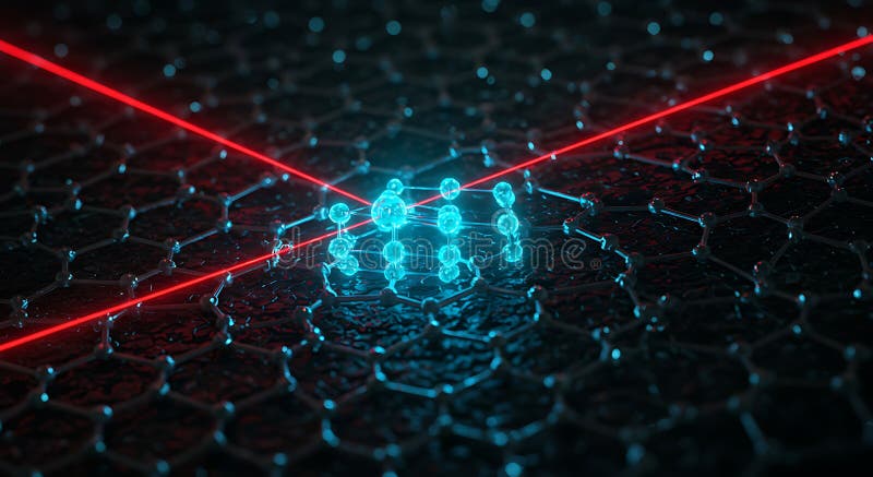 Nanotechnology structure hit by dual red lasers stock illustration