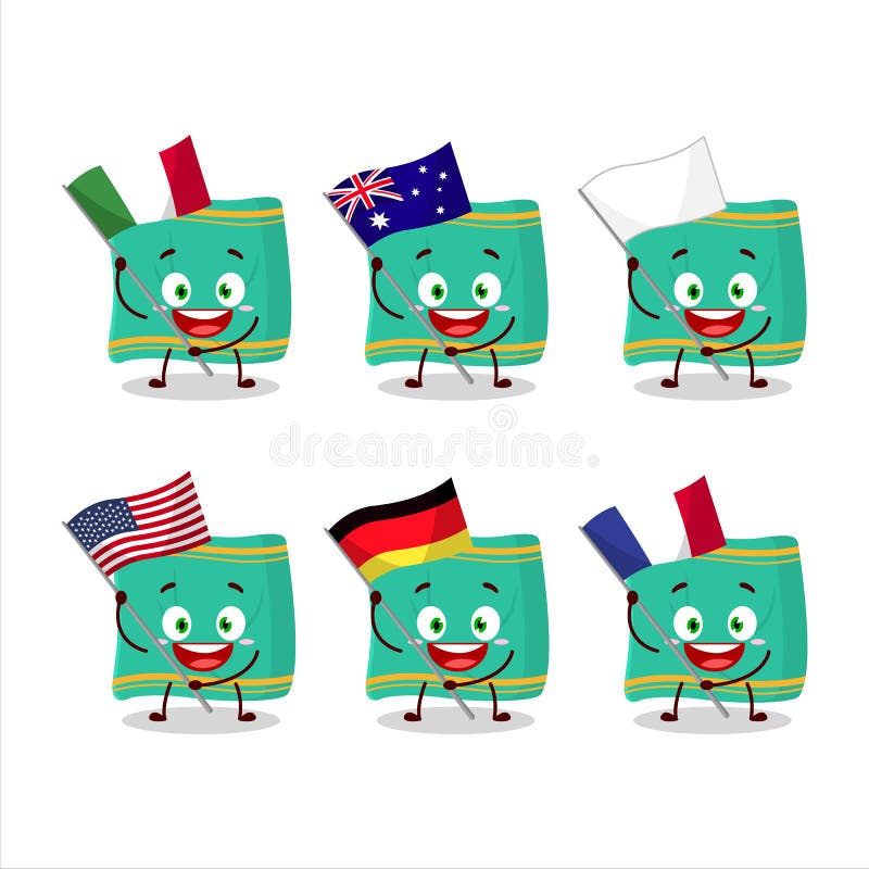 Napkin Cartoon Character Bring the Flags of Various Countries Stock