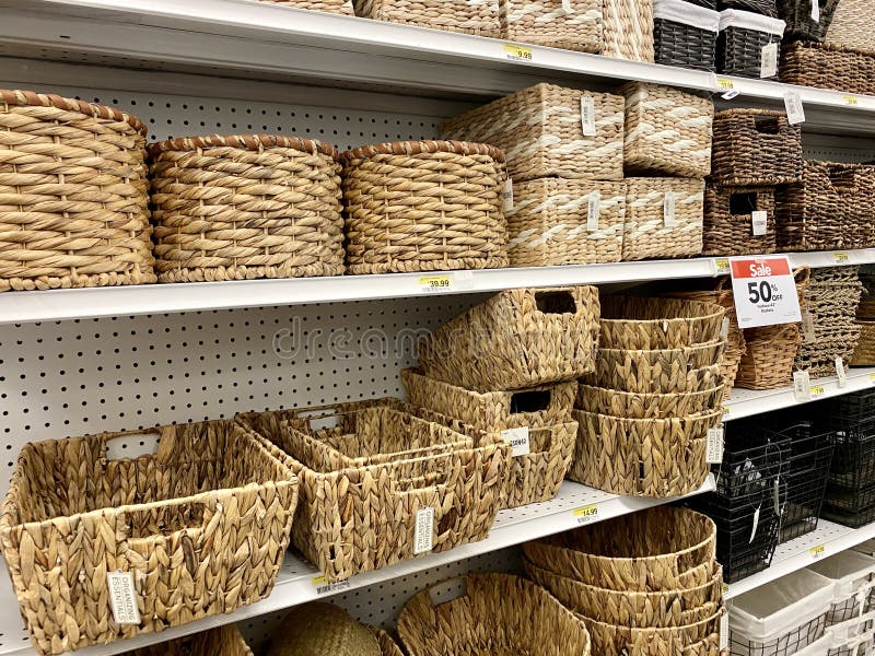 Wicker Baskets on a Store Shelf Editorial Photography Image of
