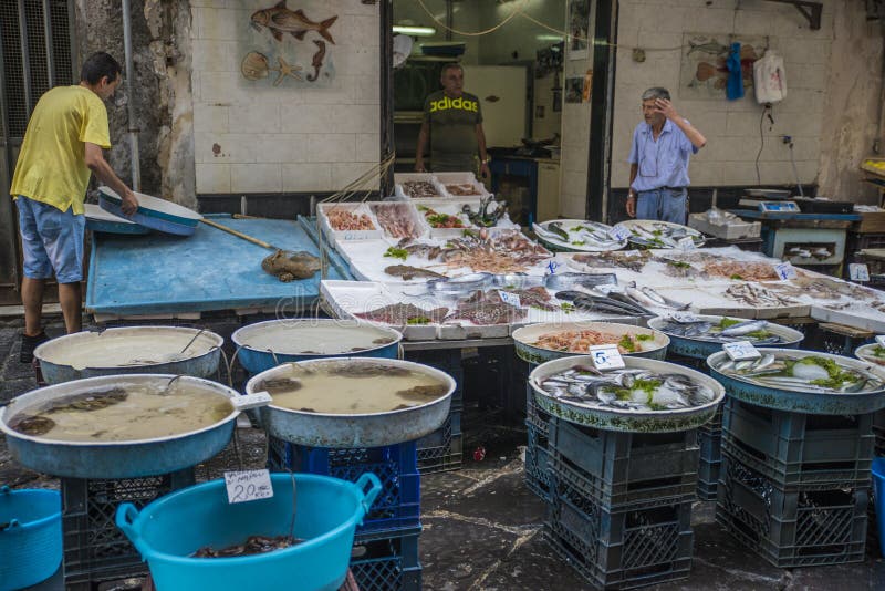 Naples, Italy August 15, 2015 Insight On Fish Market