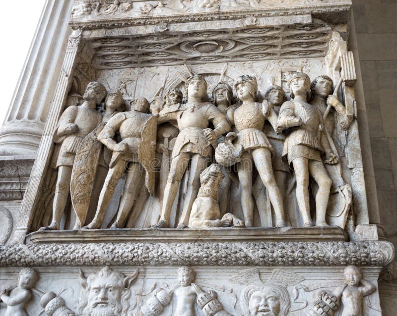NAPLES, ITALY - MAY 02, 2019: Detail of the Triumphal Arch of the Castel Nuovo also called Maschio Angioino in Naples stock images NAPLES, ITALY - MAY 02, 2019: Detail of the Triumphal Arch of the Castel Nuovo also called Maschio Angioino in Naples stock images