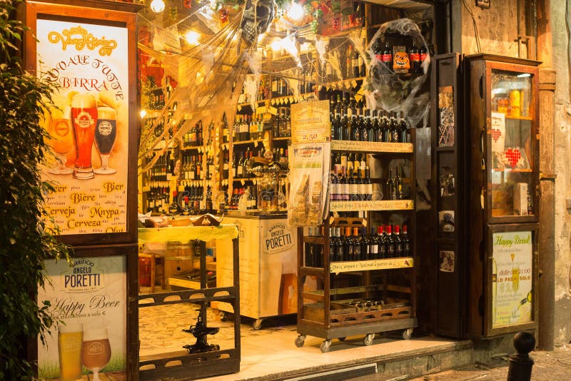 NAPLES, ITALY - OCTOBER 31, 2015: Interior of an Italian Wine Shop in ...