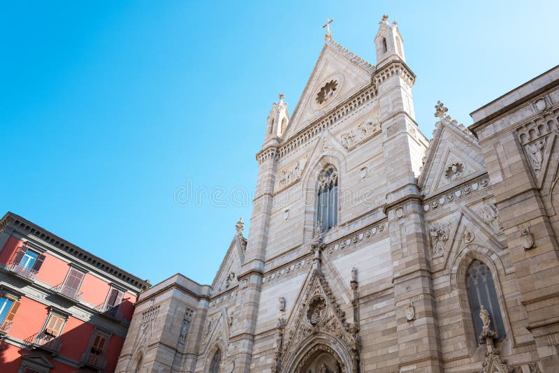 Italy, Naples, upward view of the Duomo facade