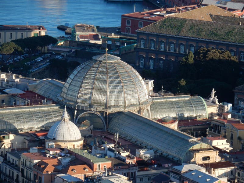 Naples, Campania, Italy - February 4, 2018: Coverage structure of the Galleria Umberto I seen from San Martino. Naples, Campania, Italy - February 4, 2018: Coverage structure of the Galleria Umberto I seen from San Martino