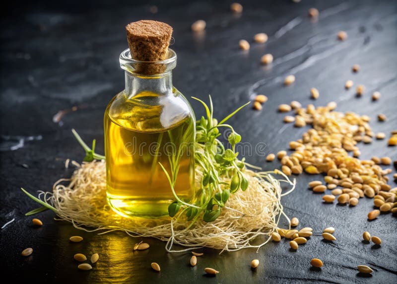 Odżywcze Kiełki Pszenicy Odkrywanie Mocy Superfood dla Zdrowia, Pielęgnacji Skóry i Dobrego Samopoczucia ze Świeżymi Kiełkami i Ol ilustracji