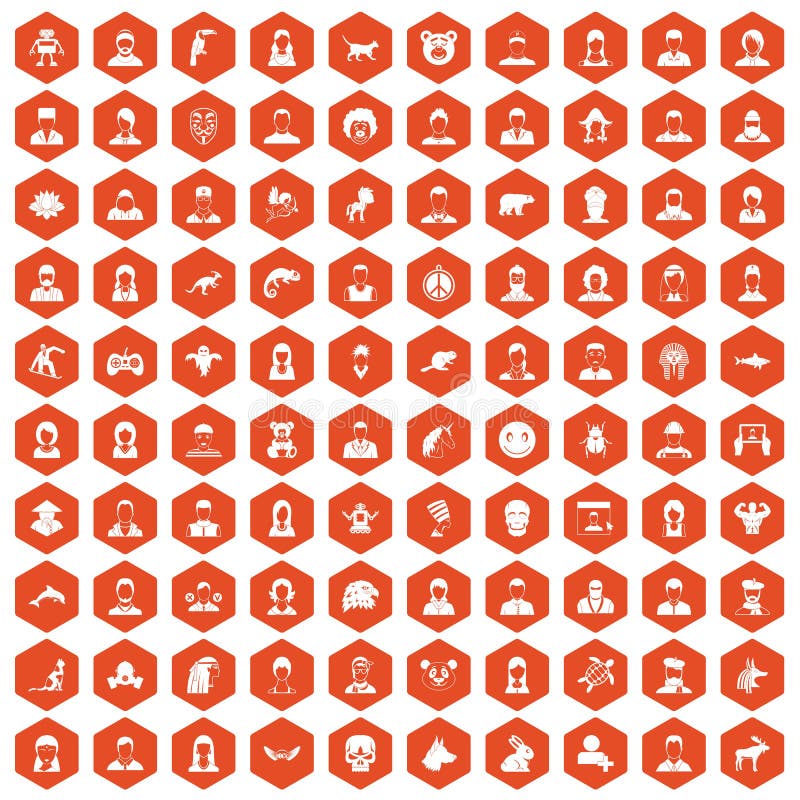 naranja del hexágono de 100 iconos del avatar libre illustration naranja del hexágono de 100 iconos del avatar libre illustration