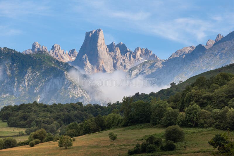 Naranjo de Bulnes, Picu Urriellu, from Pozo de la Oracion lookout point in Picos de Europa National Park, Asturias in Spa