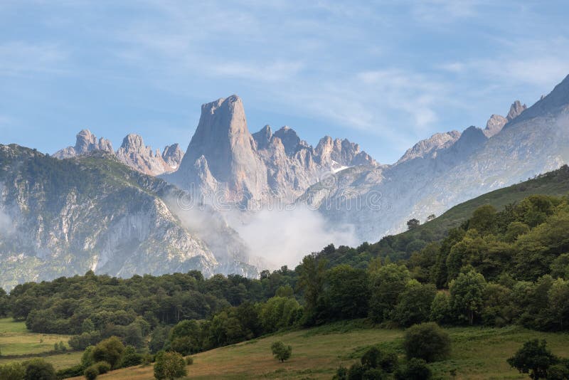 Naranjo de Bulnes, Picu Urriellu, from Pozo de la Oracion lookout point in Picos de Europa National Park, Asturias in Spa