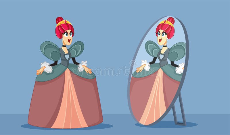 Evil Queen Looking in the Mirror Vector Cartoon Illustration Stock ...