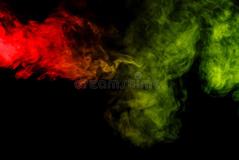 Abstract art. Colorful red and green smoke hookah on a black background. Background for Halloween. Texture fog. Design element. The concept of toxic substances. Abstract art. Colorful red and green smoke hookah on a black background. Background for Halloween. Texture fog. Design element. The concept of toxic substances.