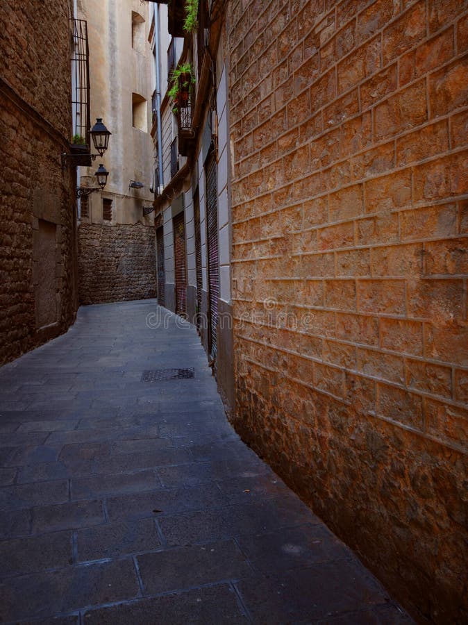 Narrow alleyway in Barcelona royalty free stock photo
