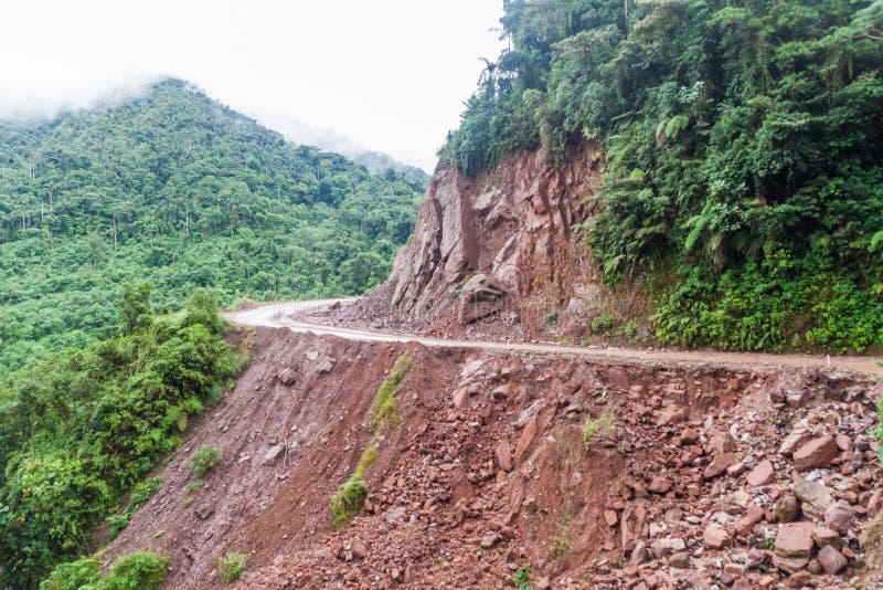 Narrow dangerous road in Yungas mountains, Boliv stock image Narrow dangerous road in Yungas mountains, Boliv stock image