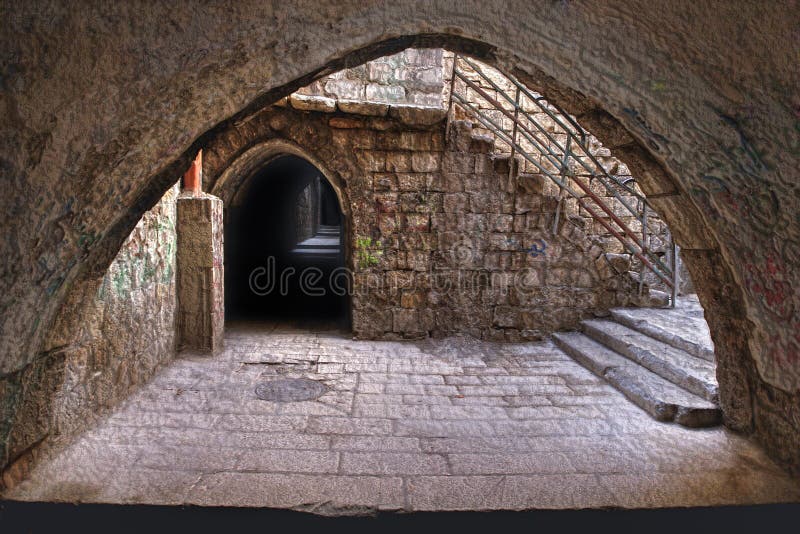 The narrow street in the Arab quarter of the Old C