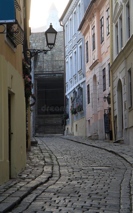 The narrow street in Bratislava, Slovakia