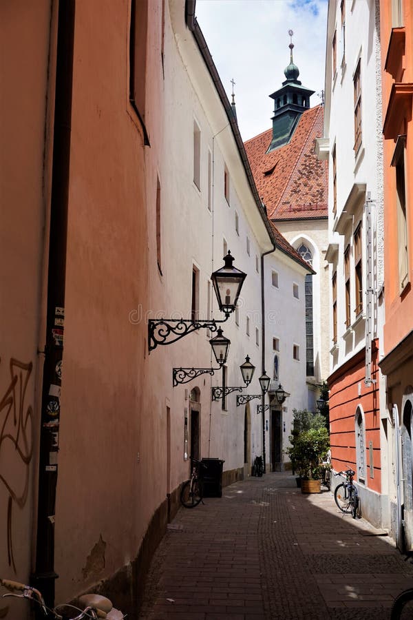 Narrow street in the old town of Bratislava