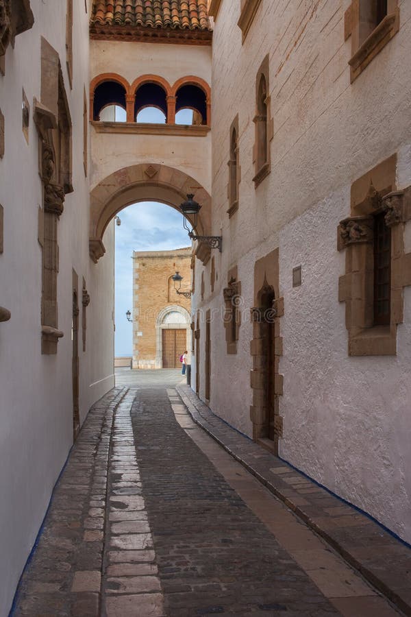 Narrow Street in Old Town of Sitges royalty free stock photos Narrow Street in Old Town of Sitges royalty free stock photos