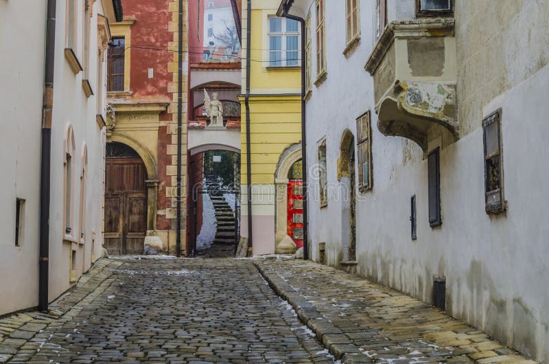 Narrow street with stairs in Bratislava