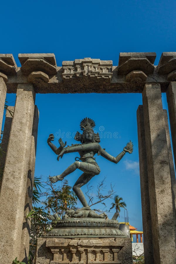 Narrow view of ancient lord nataraja dancing sculpture positioned between pillars, Chennai, Tamil nadu, India, Jan 29 2017