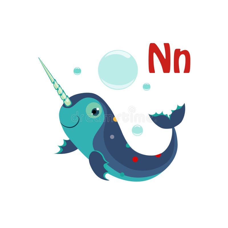 Narwhal. Funny Alphabet, Animal Vector Illustration vector illustration