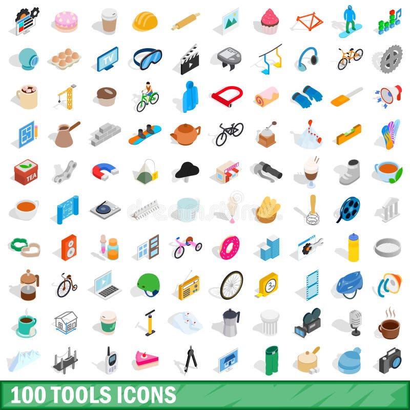 100 narzędzi ikon ustawiających, isometric 3d styl ilustracja wektor 100 narzędzi ikon ustawiających, isometric 3d styl ilustracja wektor