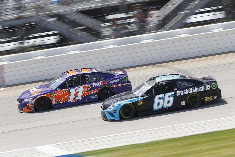 July 01, 2018 - Joliet, Illinois , USA: Denny Hamlin 11 battles for position during the Overton`s 400 at Chicagoland Speedway in Joliet, Illinois . July 01, 2018 - Joliet, Illinois , USA: Denny Hamlin 11 battles for position during the Overton`s 400 at Chicagoland Speedway in Joliet, Illinois .