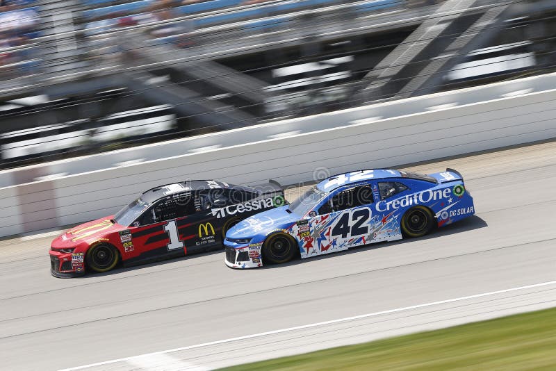 July 01, 2018 - Joliet, Illinois , USA: Kyle Larson 42 and Jamie McMurray 1 battle for position during the Overton`s 400 at Chicagoland Speedway in Joliet, Illinois . July 01, 2018 - Joliet, Illinois , USA: Kyle Larson 42 and Jamie McMurray 1 battle for position during the Overton`s 400 at Chicagoland Speedway in Joliet, Illinois .