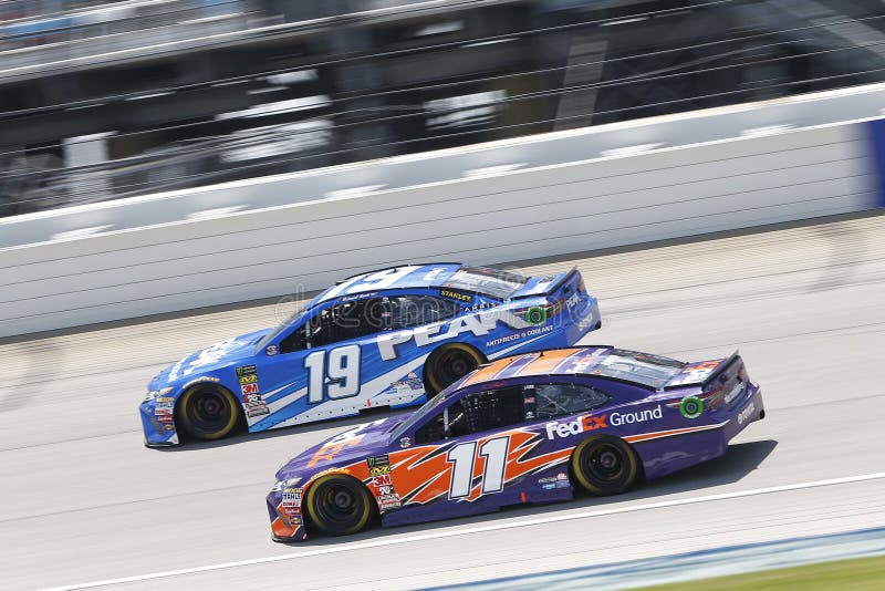 July 01, 2018 - Joliet, Illinois , USA: Denny Hamlin 11 battles for position during the Overton`s 400 at Chicagoland Speedway in Joliet, Illinois . July 01, 2018 - Joliet, Illinois , USA: Denny Hamlin 11 battles for position during the Overton`s 400 at Chicagoland Speedway in Joliet, Illinois .