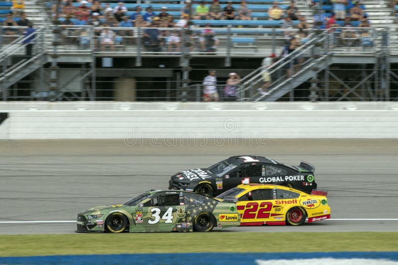 June 30, 2019 - Joliet, Illinois , USA: Michael McDowell 34 battles for position for  the track for the Camping World 400 at Chicagoland Speedway in Joliet, Illinois. June 30, 2019 - Joliet, Illinois , USA: Michael McDowell 34 battles for position for  the track for the Camping World 400 at Chicagoland Speedway in Joliet, Illinois