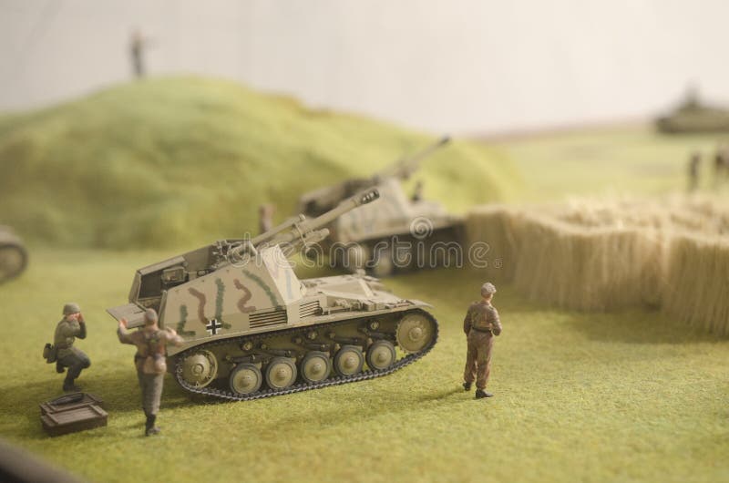 Maquette of the biggest tank battle on the second World War, 1943. German tank destroyer Nashorn on full alert. Maquette of the biggest tank battle on the second World War, 1943. German tank destroyer Nashorn on full alert.