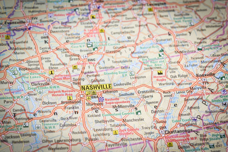 Nashville on map stock photo. Image of maps, location - 176456656