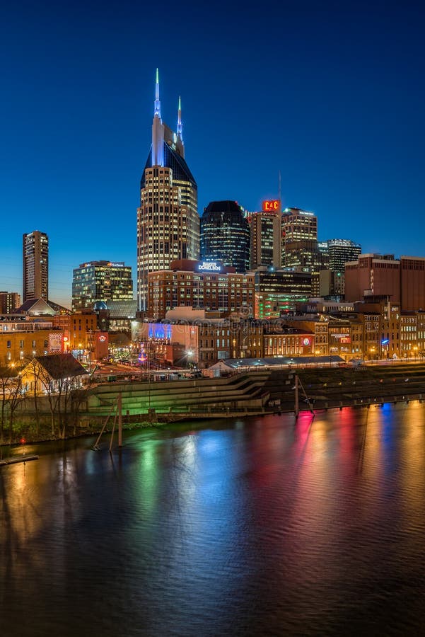 Night time settles over downtown Nashville.