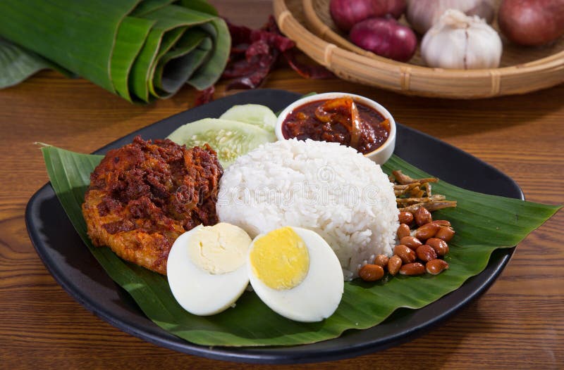 Nasi lemak, a traditional malay curry paste rice