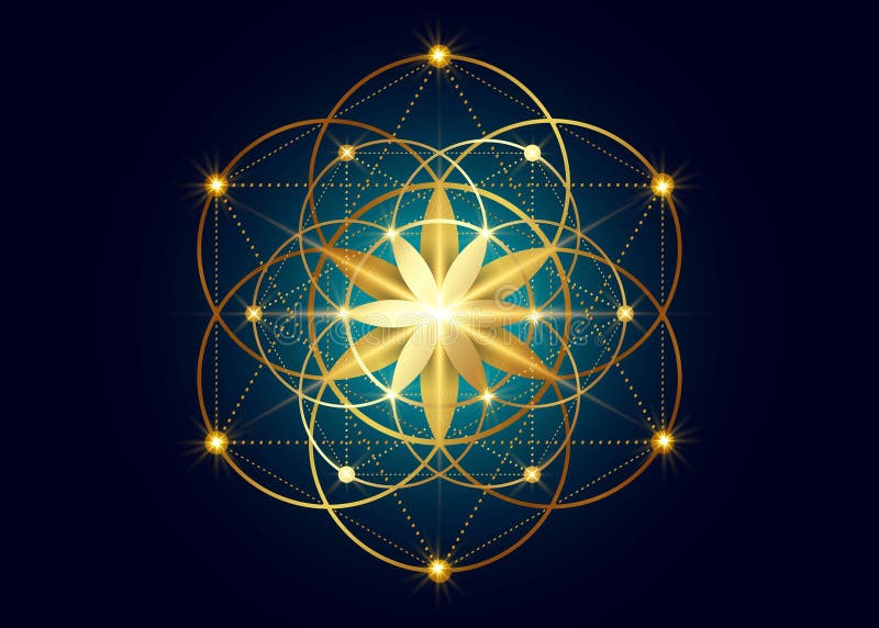 Nasiona symbolu życia świętej geometrii. geometryczna mistyczna mandala alchemicznego kwiatu ezoterycznego życia. złoty luksusowy