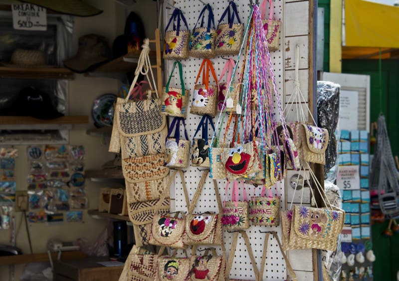 nassau bahamas january souvenir colorful bags straw market 137001735