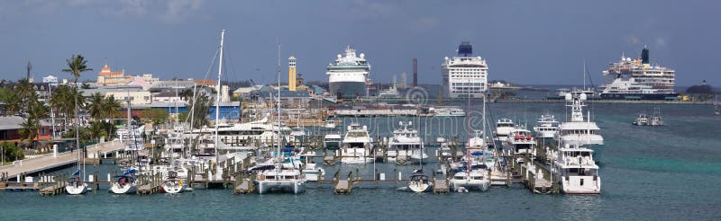 Nassau Harbour Panorama With Cruise Ships