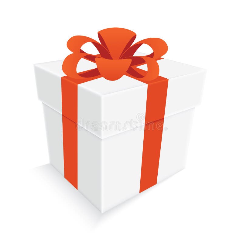 Nastro arancio e contenitore di regalo bianco isolati illustrazione di stock Nastro arancio e contenitore di regalo bianco isolati illustrazione di stock