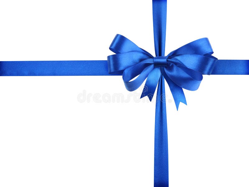 Nastro blu con un arco come regalo su un bianco