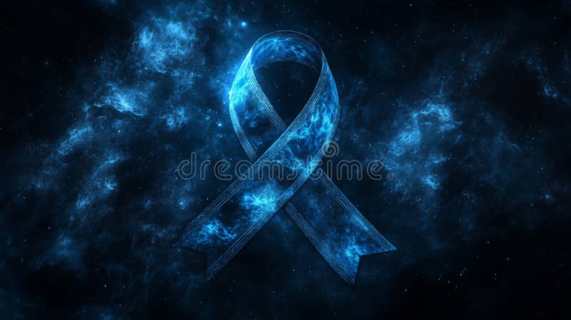 Nastro blu soffiante in una nebulosa cosmica. Immagine generativa AI