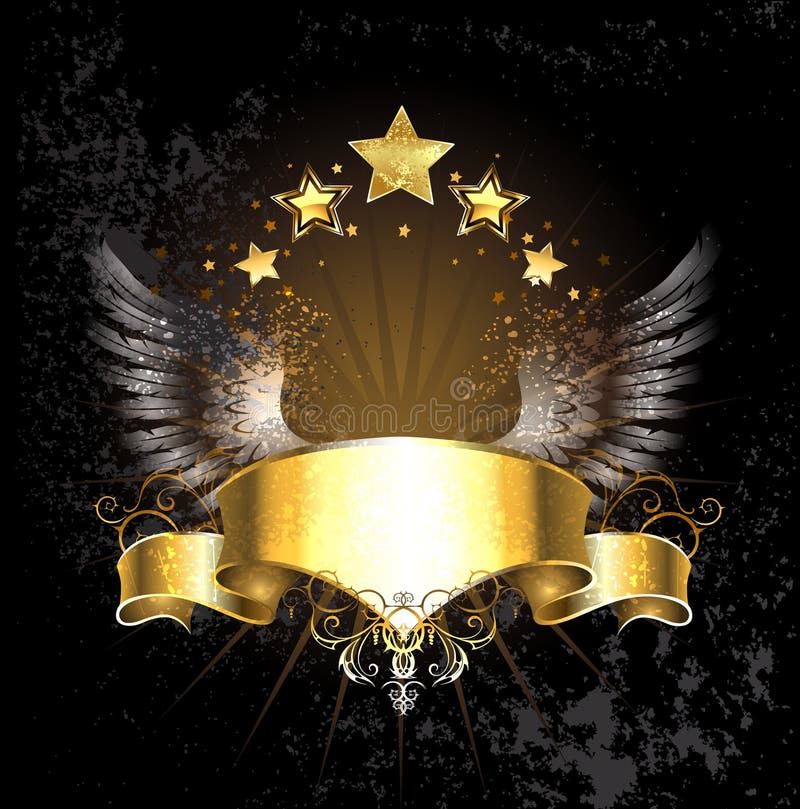 Nastro dell'oro con le ali illustrazione vettoriale Nastro dell'oro con le ali illustrazione vettoriale