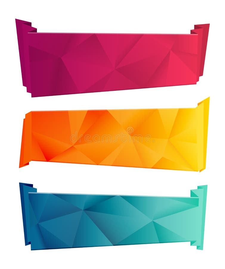 Nastro di colore ed insieme triangolari dell'insegna Nastri da carta Rosso, yelow, raccolta blu del poligono su fondo bianco illustrazione di stock Nastro di colore ed insieme triangolari dell'insegna Nastri da carta Rosso, yelow, raccolta blu del poligono su fondo bianco illustrazione di stock