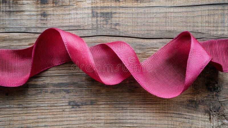 Nastro rosa arricciato su fondo di legno rustico. Ai Generato