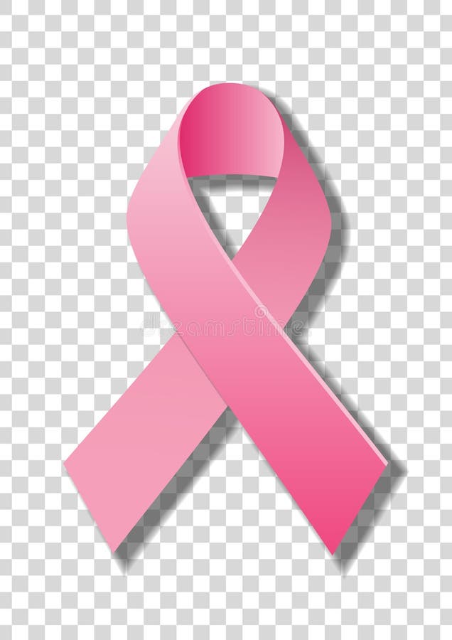 Nastro rosa realistico, simbolo di consapevolezza del cancro al seno, isolato su fondo trasparente illustrazione di stock