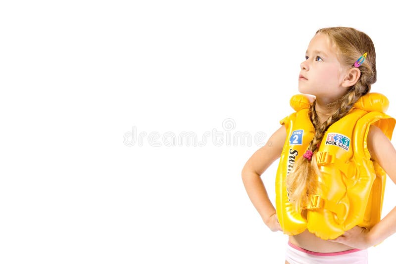 Young girl with yollow lifejacket. Young girl with yollow lifejacket
