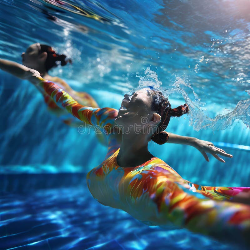 synchronized swimming a scene where swimmers move in perfect unison creating intricate pattern. synchronized swimming a scene where swimmers move in perfect unison creating intricate pattern