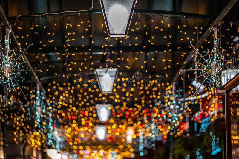 Natal Bokeh claro no mercado de Covent Garden fotos de stock Natal Bokeh claro no mercado de Covent Garden fotos de stock