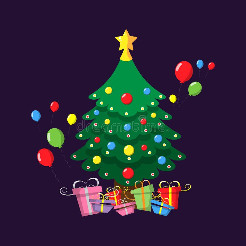 Natal E Novos Anos Celebram Conceitos. Grande árvore De Natal E Uma Estrela  Dourada Em Cima Com Caixa De Presentes Colorida Ou Pre Ilustração Stock -  Ilustração de natal, partido: 232871292