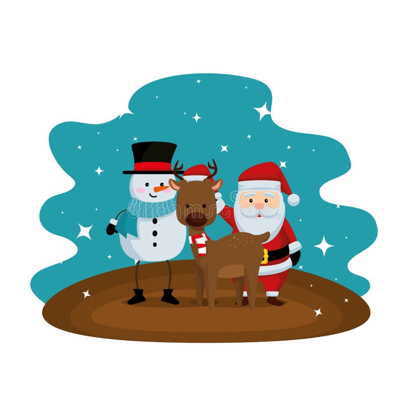 Natal Papai Noel com rena e boneco de neve ilustração stock Natal Papai Noel com rena e boneco de neve ilustração stock