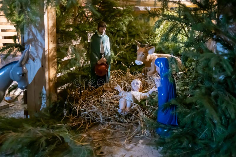 Christmas nativity scene with baby Jesus Creche Figurines. Christmas nativity scene with baby Jesus Creche Figurines